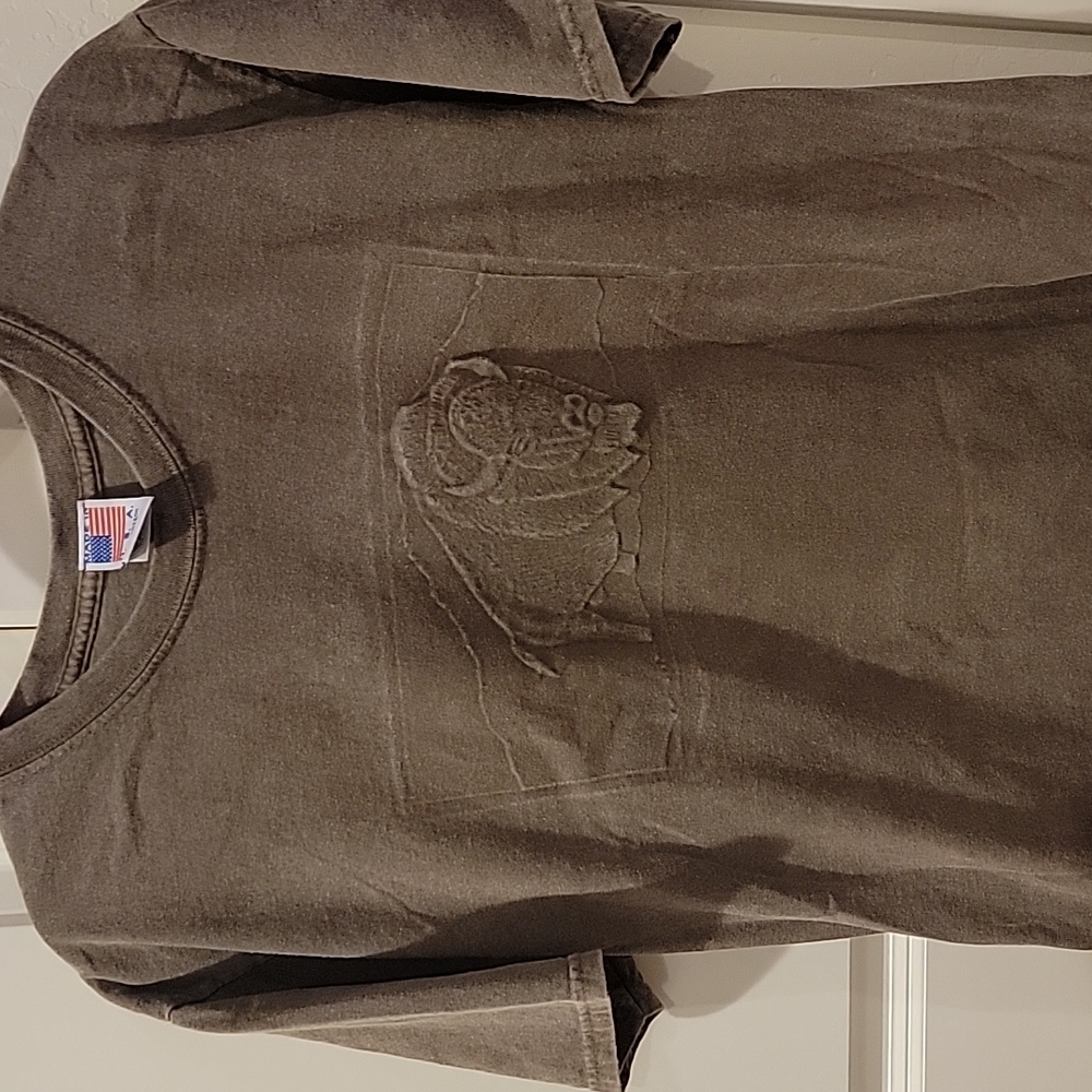 Vintage Embossed Bison Buffalo Brown T Shirt Adult Size Large